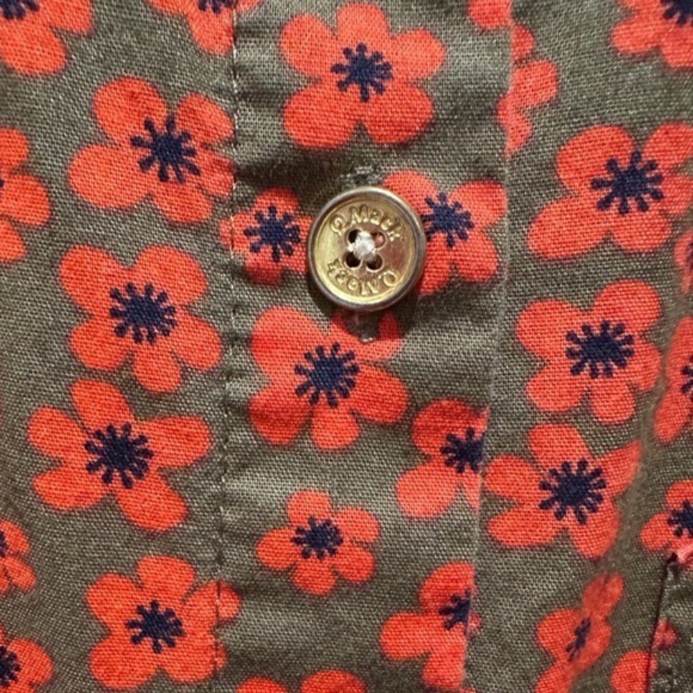 QMack Floral Button Down Shirt Womens S Orange Olive Green Excellent Cotton - Picture 5 of 8